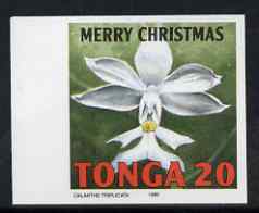 Tonga 1995 Orchid - Calanthe triplicata 20s Christmas imperf marginal plate proof as SG 1329, stamps on christmas, stamps on orchids, stamps on flowers