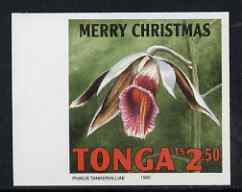 Tonga 1995 Orchid - Dendrobium toki 2p50 Christmas (insc Merry Christmas) imperf marginal plate proof as SG 1336, stamps on christmas, stamps on orchids, stamps on flowers