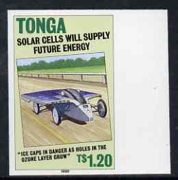 Tonga 1995 Solar Cell Vehicle 1p20 (from Alternative Sources of Electricity set) imperf marginal plate proof as SG 1071, stamps on energy, stamps on electricity, stamps on cars