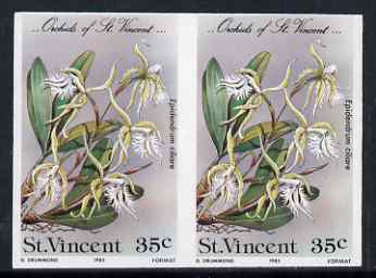 St Vincent 1985 Orchids 35c imperf pair unmounted mint, as SG 850, stamps on flowers, stamps on orchids
