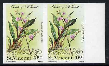 St Vincent 1985 Orchids 45c imperf pair unmounted mint, as SG 851, stamps on flowers, stamps on orchids