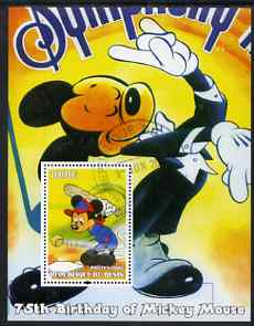 Benin 2004 75th Birthday of Mickey Mouse - Baseball & Music perf m/sheet fine cto used, stamps on disney, stamps on films, stamps on movies, stamps on cinema, stamps on sport, stamps on baseball, stamps on music