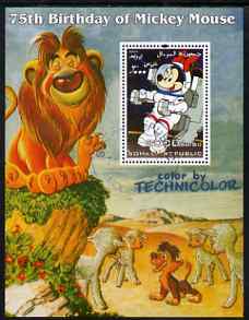 Somalia 2004 75th Birthday of Mickey Mouse #16 - Space & Lion perf m/sheet fine cto used, stamps on disney, stamps on space, stamps on lions, stamps on sheep