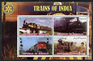 Somalia 2002 Trains of India #1 perf sheetlet containing 4 values with Rotary Logo, fine cto used , stamps on railways, stamps on rotary