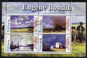 Somalia 2002 Eugene Boudin Paintings perf sheetlet containing 4 values, fine cto used , stamps on arts, stamps on boudin