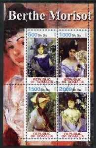 Somalia 2002 Berthe Morisot Paintings perf sheetlet containing 4 values, fine cto used , stamps on arts, stamps on morisot, stamps on women
