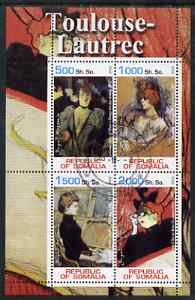 Somalia 2002 Toulouse-Lautrec Paintings perf sheetlet containing 4 values, fine cto used , stamps on arts, stamps on toulouse-lautrec, stamps on women