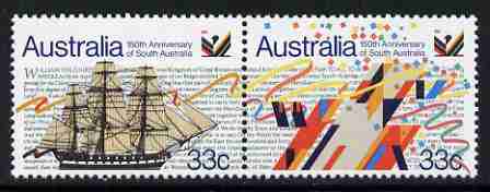 Australia 1986 150th Anniversary of South Australia se-tentant pair unmounted mint,  SG 1000a, stamps on ships, stamps on arts, stamps on sculpture