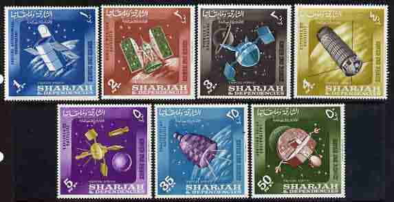 Sharjah 1964 Scientific Space Research set of 7 unmounted mint, SG 51-57, stamps on space, stamps on weather, stamps on communications