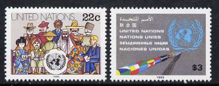 United Nations (NY) 1985 People of Various Nations set of 2 unmounted mint, SG 454-55, stamps on united nations, stamps on  costumes, stamps on arts