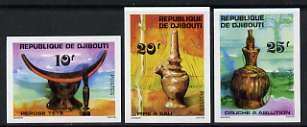 Djibouti 1977 Local Art imperf set of 3 (Water carrier, Washing Jar, Head Rest) unmounted mint, as SG 708-10, stamps on artifacts, stamps on water