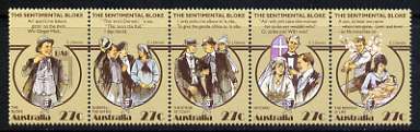 Australia 1983 Folklore 'The Sentimental Bloke' (humurous poem by C J Dennis) se-tenant strip of 5 unmounted mint, SG 890a, stamps on literature, stamps on folklore, stamps on alcohol, stamps on comedy