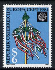 Austria 1981 Europa featuring a Maypole 6s unmounted mint, SG 1899, stamps on europa, stamps on folklore