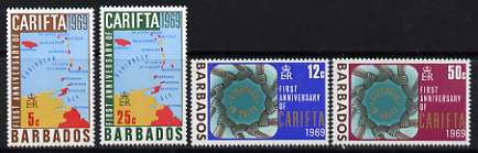 Barbados 1969 1st Anniversary of CARIFTA set of 4 unmounted mint, SG 386-89, stamps on maps, stamps on commerce
