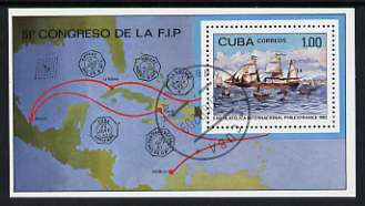 Cuba 1982 Philexfrance 82 International Stamp Exhibition m/sheet fine cto used, SG MS2822, stamps on ships, stamps on stamp exhibitions, stamps on postal