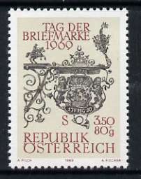 Austria 1969 Post-house Sign 3s50 + 80g Stamp Day unmounted mint, SG 1571, stamps on postal