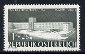 Austria 1957 1s + 25g Stamp Day (Post Office, Linz) unmounted mint, SG 1327, stamps on postal, stamps on post offices
