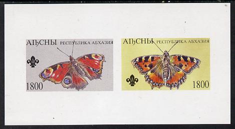 Abkhazia 1995 Butterflies (with Scout emblem) imperf souvenir sheet containing 2 values unmounted mint, stamps on butterflies  scouts