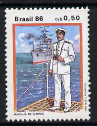 Brazil 1986 50c Lt Commander 1930, from Military Uniforms set of 2, unmounted mint, SG 2264, stamps on ships, stamps on military