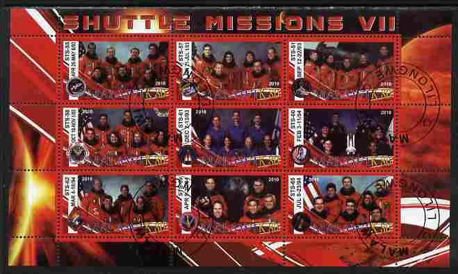Malawi 2010 Space Shuttle Missions #07 perf sheetlet containing 9 values fine cto used, stamps on space, stamps on shuttle