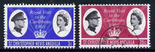 St Kitts-Nevis 1966 Royal Visit set of 2 fine used, SG 155-56, stamps on royalty, stamps on royal visits