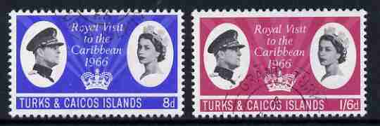 Turks & Caicos Islands 1966 Royal Visit set of 2 fine used, SG 266-67, stamps on royalty, stamps on royal visits