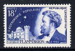 France 1956 18f Camille Flammarion (Astronomer), from French Scientists set of 4, unmounted mint, SG 1282, stamps on space, stamps on astronomy, stamps on personalitites
