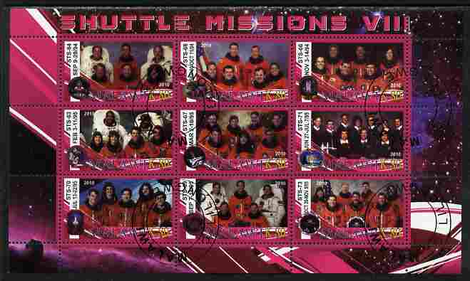 Malawi 2010 Space Shuttle Missions #08 perf sheetlet containing 9 values fine cto used, stamps on space, stamps on shuttle