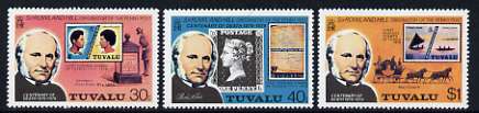Tuvalu 1979 Death Centenary of Sir Rowland Hill set of 3 unmounted mint, SG 131-33 (gutter pair pro rata), stamps on rowland hill, stamps on stamp on stamp, stamps on postbox, stamps on postal, stamps on stamponstamp