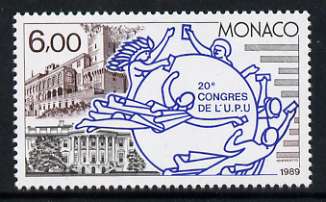 Monaco 1989 20th UPU Congress 6f showing The White House and Monaco Palace, unmounted mint, SG 1964, stamps on upu, stamps on americana, stamps on  upu , stamps on 