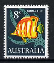 Australia 1966-73 Copper-banded butterflyfish 8c from decimal def set unmounted mint, SG 389, stamps on fish