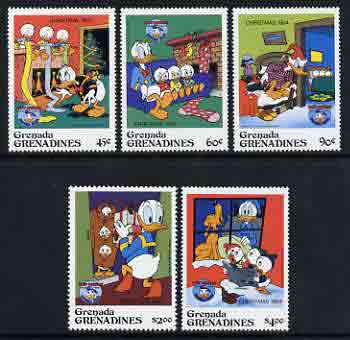 Grenada - Grenadines 1984 Christmas set of 5 featuring Donald Duck, nephews and Pluto unmounted mint, SG 639-44 , stamps on disney