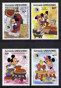 Grenada - Grenadines 1985 Birth Bicentenaries of Grimm Brothers set of 4 with Disney characters illustrating scenes from The Elves and the Shoemaker unmounted mint, SG 72..., stamps on disney, stamps on textiles, stamps on fairy tales