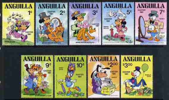 Anguilla 1981 Easter complete set of 9 showing Disney characters wearing Easter bonnets unmounted mint, SG 454-62, stamps on disney, stamps on easter, stamps on bees, stamps on 