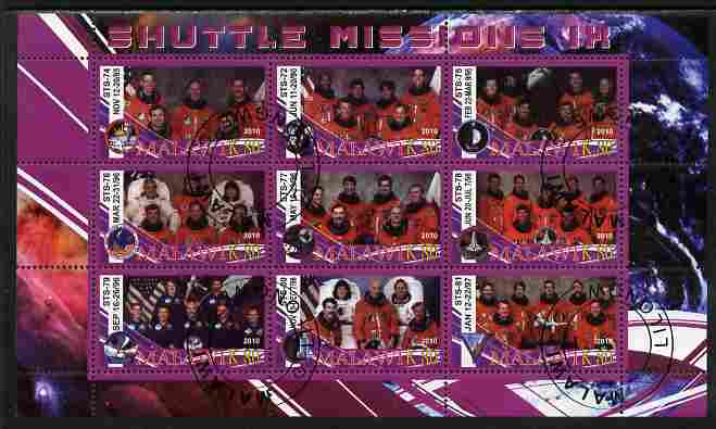 Malawi 2010 Space Shuttle Missions #09 perf sheetlet containing 9 values fine cto used, stamps on space, stamps on shuttle