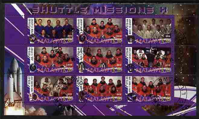 Malawi 2010 Space Shuttle Missions #10 perf sheetlet containing 9 values fine cto used, stamps on space, stamps on shuttle