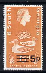 Falkland Islands Dependencies - South Georgia 1977-78 5p on 6d opt with wmk upright, unmounted mint, SG 60w, stamps on birds, stamps on albatross