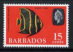 Barbados 1965 Angel Fish 15c (wmk upright) unmounted mint, SG 330, stamps on fish
