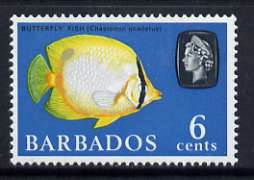 Barbados 1966-69 Spot-finned Butterflyfish 6c (wmk sideways) unmounted mint, SG 347, stamps on fish