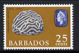 Barbados 1966-69 Brain Coral 25c (wmk sideways) unmounted mint, SG 351, stamps on marine life, stamps on coral