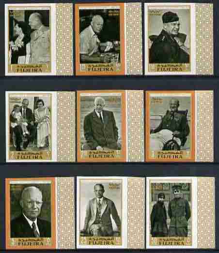 Fujeira 1969 Dwight D Eisenhower commemoration imperf set of 9 unmounted mint, Mi 365-73B, stamps on personalitlites, stamps on eisenhower, stamps on bridge (card game)