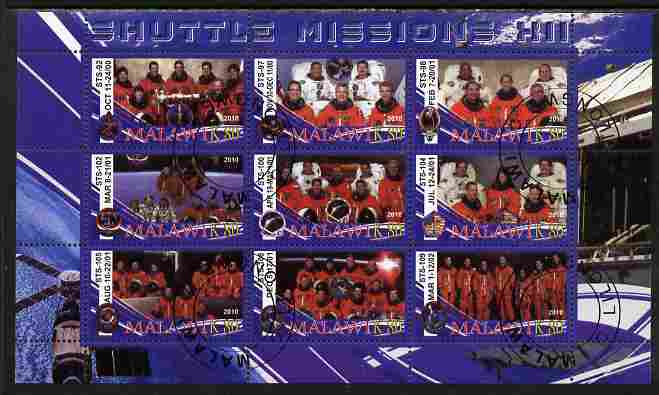 Malawi 2010 Space Shuttle Missions #12 perf sheetlet containing 9 values fine cto used, stamps on space, stamps on shuttle