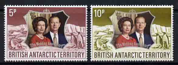 British Antarctic Territory 1972 Royal Silver Wedding set of 2 unmounted mint, SG 42-43, stamps on royalty, stamps on qeii