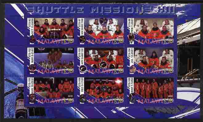 Malawi 2010 Space Shuttle Missions #12 perf sheetlet containing 9 values unmounted mint, stamps on space, stamps on shuttle