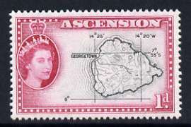 Ascension 1956 Map 1d black and magenta unmounted mint, SG 58*, stamps on maps
