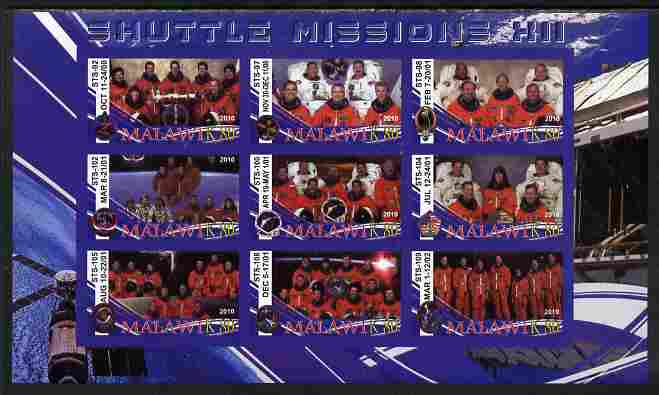 Malawi 2010 Space Shuttle Missions #12 imperf sheetlet containing 9 values unmounted mint, stamps on space, stamps on shuttle