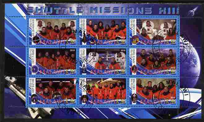 Malawi 2010 Space Shuttle Missions #13 perf sheetlet containing 9 values fine cto used, stamps on , stamps on  stamps on space, stamps on  stamps on shuttle