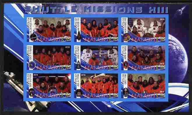 Malawi 2010 Space Shuttle Missions #13 imperf sheetlet containing 9 values unmounted mint, stamps on space, stamps on shuttle