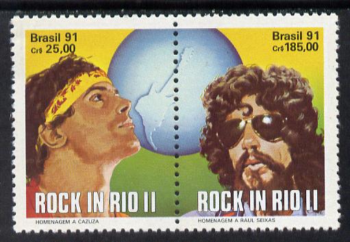 Brazil 1991 'Rock in Rio' Concert se-tenant horiz pair unmounted mint SG 2463-64, stamps on music, stamps on pops