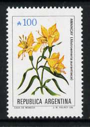 Argentine Republic 1985 Alstroemeria aurantiaca 100a from Flowers def set, unmounted mint SG 1943, stamps on flowers
